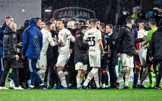 cagliari milan players brawl